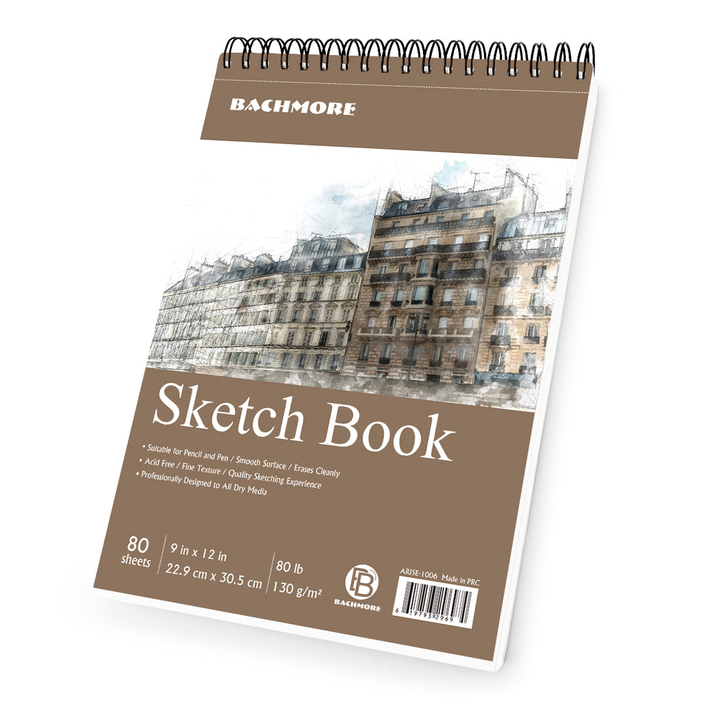 Bachmore Sketchpad 9x12 inch (57lb/85g), 100 Sheets of Spiral Bound Sketch Book for Artist Pro & Amateurs | Marker Art, Colored Pencil