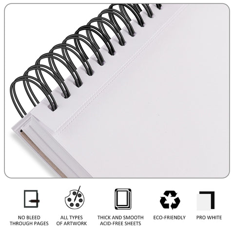 Bachmore Sketchpad 9x12 inch (57lb/85g), 100 Sheets of Spiral Bound Sketch Book for Artist Pro & Amateurs | Marker Art, Colored Pencil